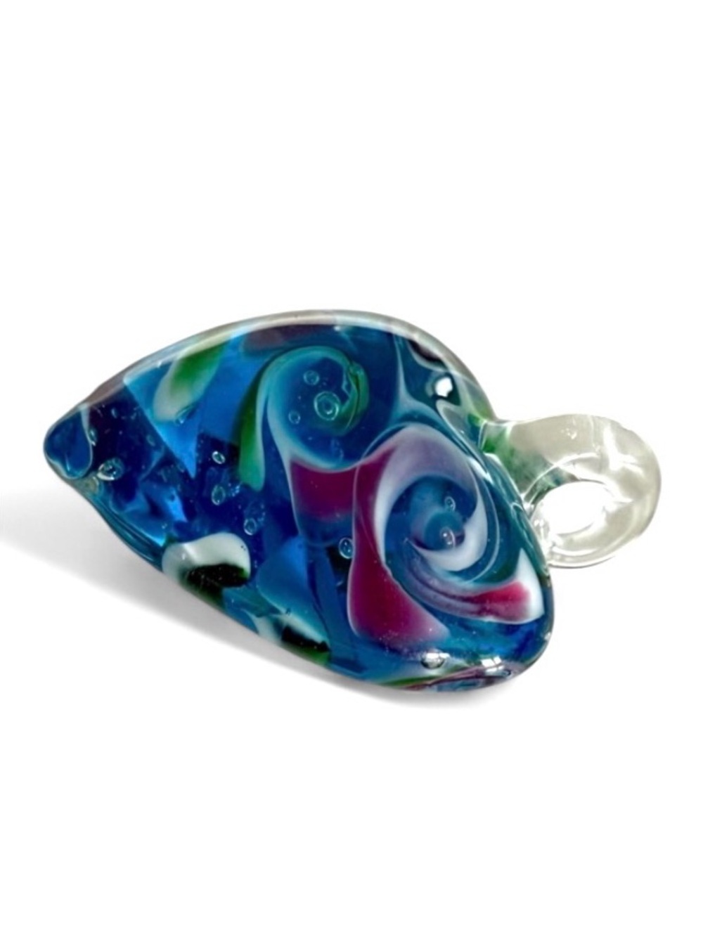 Art Glass Heart Shaped Pendant Blue Green - Picture 2 of 10